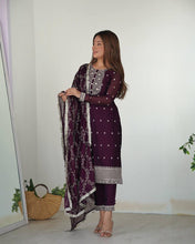 Wine rangoli silk straight fit salwaar kameez readymade