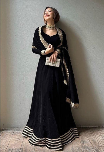 Elegant velvet black sequinned Lehenga