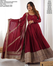 Chinon silk gown readymade in deep red