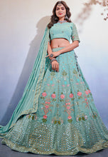Sea green embroidered georgette Lehenga