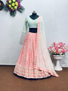 Pastel Lehenga - baby pink and green sequins Lehenga