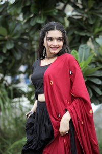 Black and maroon mirror work readymade Lehenga