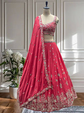 Coral chinon sequins embroidered Lehenga