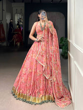 Chiffon florals readymade Lehenga in peach