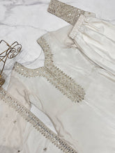Chinon silk straight fit salwaar kameez in white