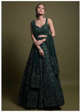 Bottle green sequins Lehenga with belt
