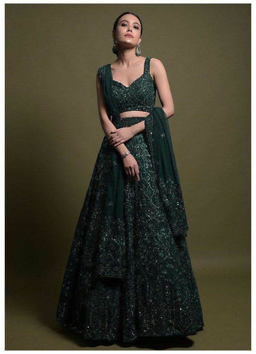 Bottle green sequins Lehenga with belt