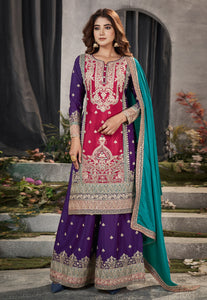 Red and purple palazzo suit
