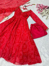 Red bandhani printed anarkali suit