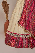 Off white jacquard silk and mirror work Lehenga