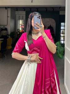 White and pink pure rayon printed chaniya choli readymade