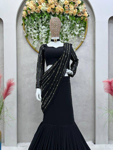 Fishtail style - Black Lehenga saree (wrap around)