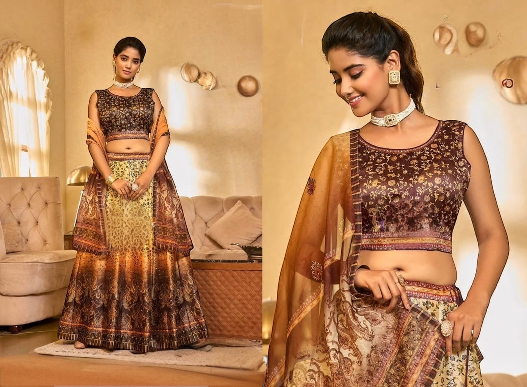 Silk collection - brown ombré diamonte Lehenga