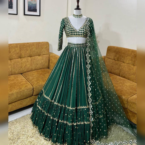 Pine green flowy Lehenga