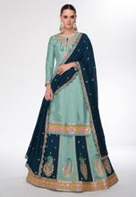 Sea green silk Indo western Lehenga with long top