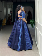 Blue plain and printed with shells chaniya choli - readymade