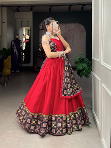 Red pure cotton readymade Lehenga