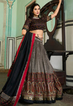 Tussar silk Lehenga with keri design in grey