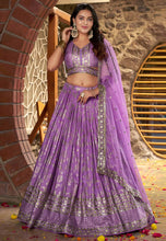 Violet purple dola silk jacquard Lehenga
