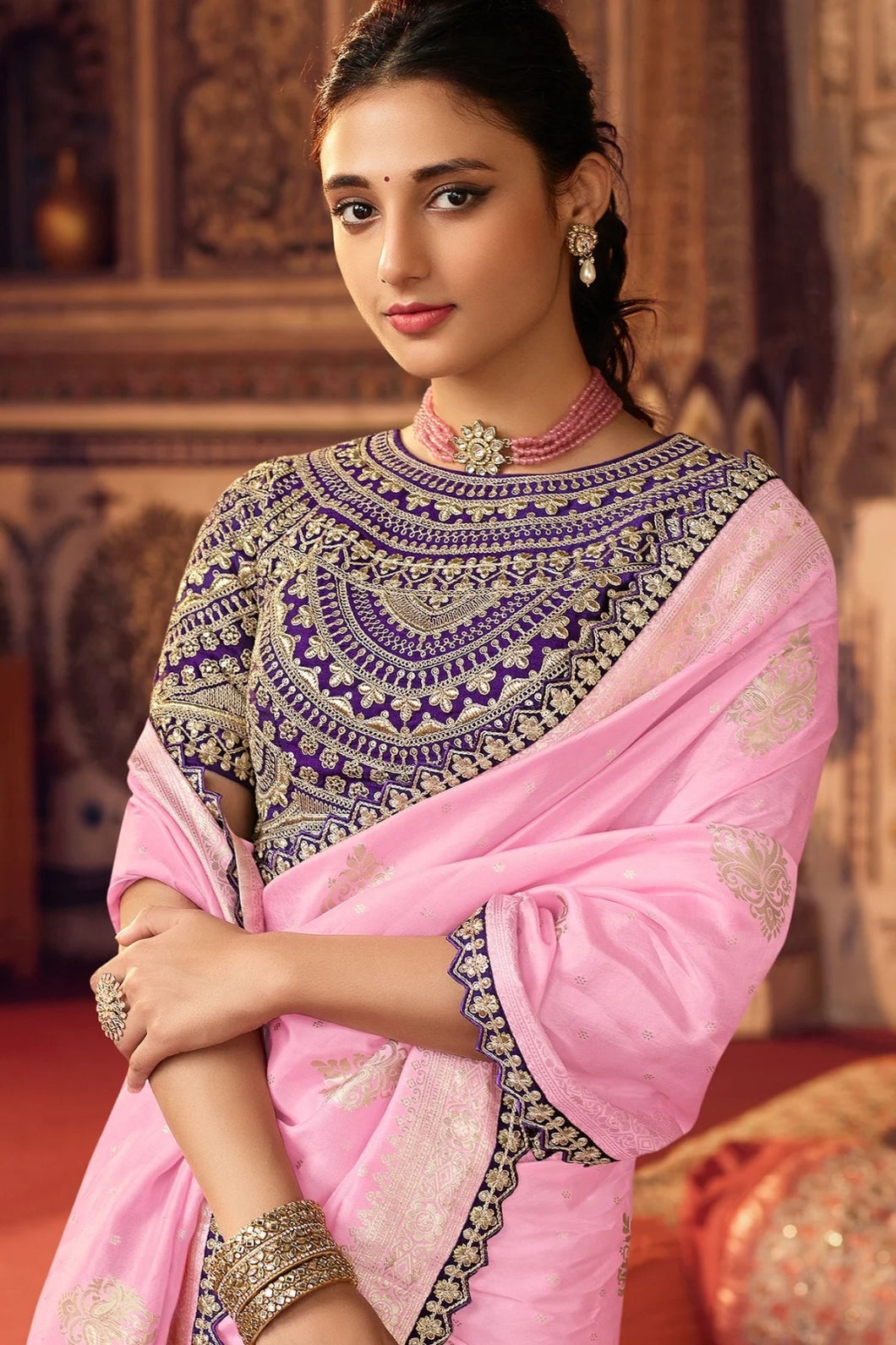 Purple and pink art silk designer saree