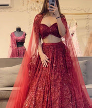 Red glitter soft net Lehenga