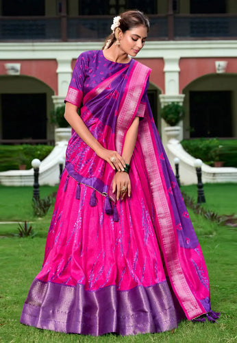 Dola silk shibori print purple Lehenga