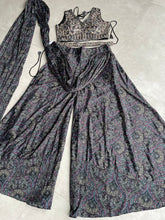 Paisley print embroidered palazzo saree readymade