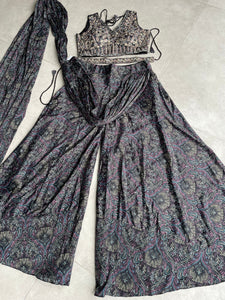 Paisley print embroidered palazzo saree readymade