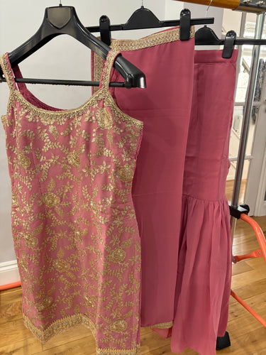 Dusty rose sharara with gold floral detailing