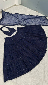 Midnight blue sequinned partywear Lehenga