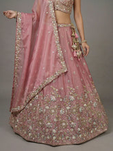 Pink floral tissue embroidered lehenga