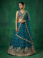 Teal chinon embroidered Lehenga