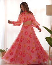Multi floral organza light pink readymade Indo western Lehenga