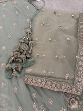 Pista green and gold chinnon embroidered Lehenga