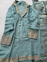 Baby blue banarasi trouser suit with jacket