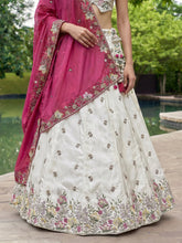 White and rani pink chiffon embroidered Lehenga
