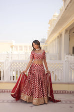 Partywear Lehenga - red viscose jacquard Lehenga