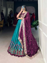 Tussar silk traditional Lehenga multi floral border in firozi (skirt stitched)