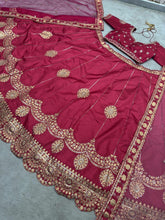 Red and gold drop silk lehenga (comes with 2 dupattas)