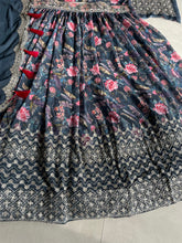 Blue printed floral Lehenga