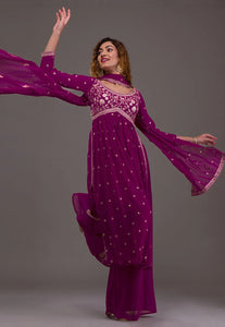 Georgette partywear readymade - gown with pants and dupatta (6 colours)