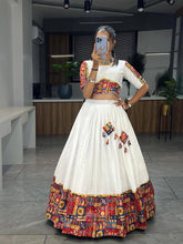 White and red foil work cotton chaniya choli - readymade