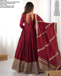 Chinon silk gown readymade in deep red
