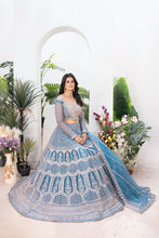 Deep sky blue net Lehenga