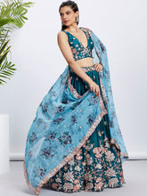 Teal Georgette Lehenga with floral dupatta