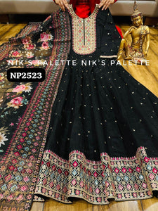 Niks collection - black modal chanderi anarkali (plus size option)