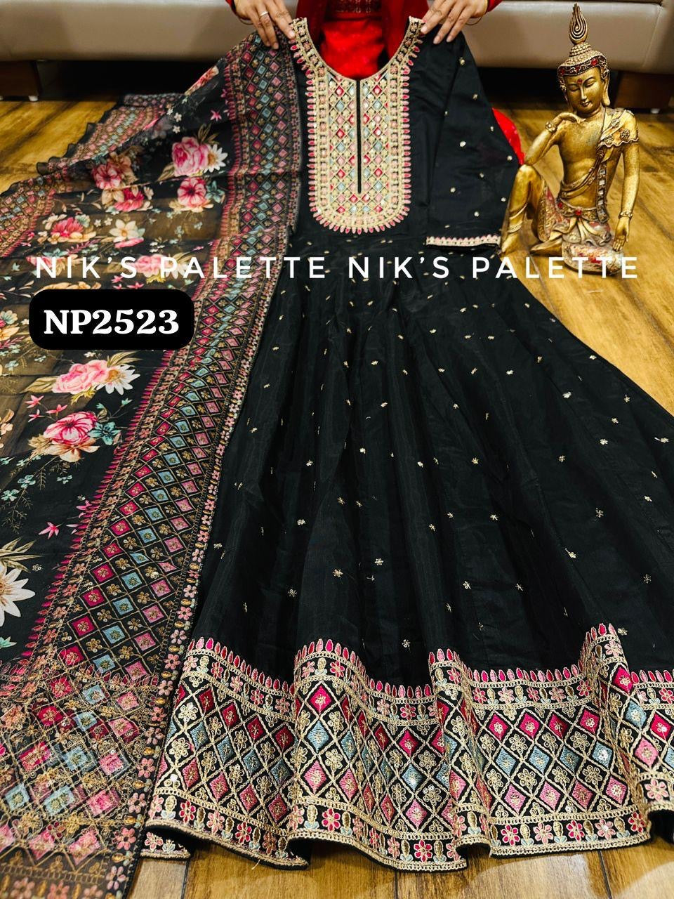 Niks collection - black modal chanderi anarkali (plus size option)