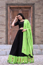 Black and parot green mirror work readymade Lehenga