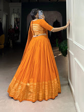 Chanderi silk plain orange Lehenga (skirt stitched)
