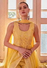 Yellow georgette centre slit anarkali with pants
